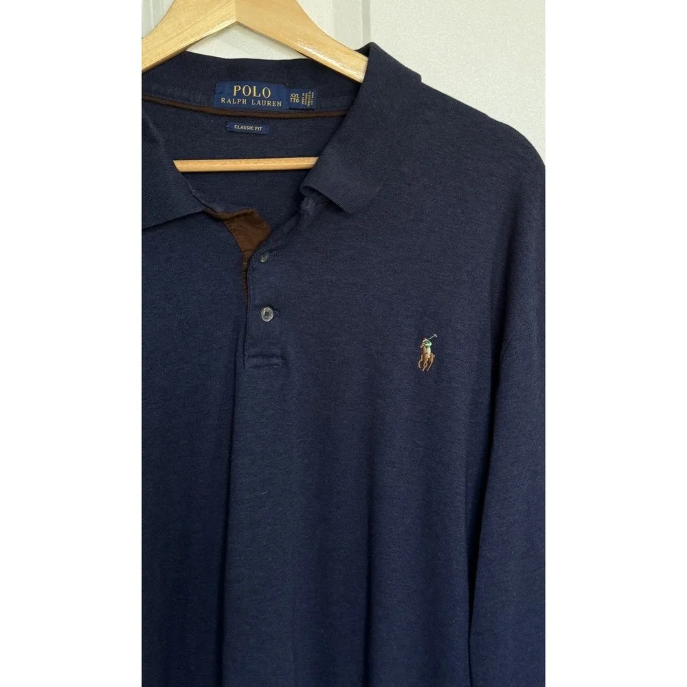 Polo Ralph Lauren XXL Men's Navy Long Sleeve Polo Shirt Classic Fit Cotton $125